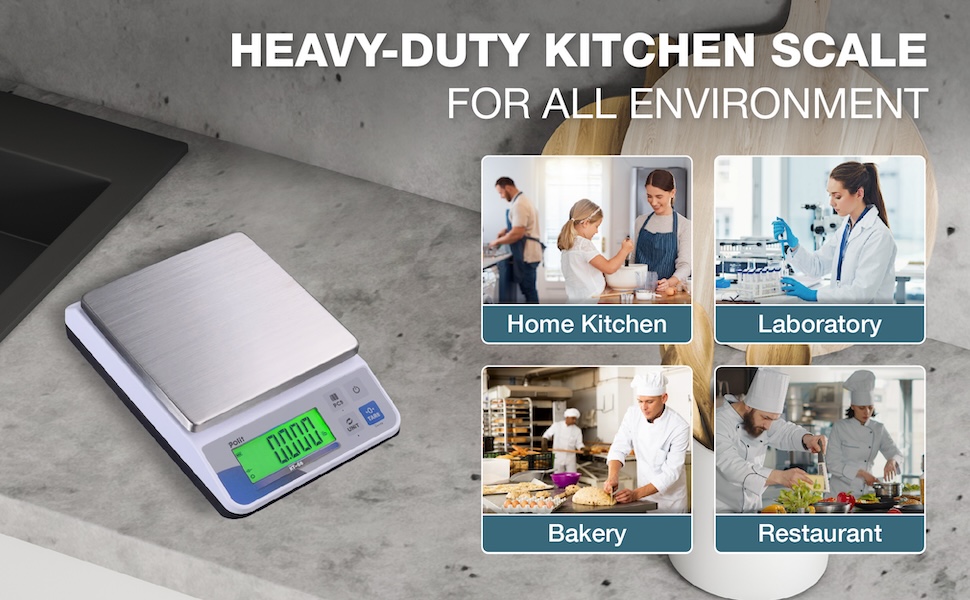 Polit Food Kitchen Scale KT-66, 30lb/13Kg Digital Kitchen Scale Weight Gram Ounce 1g/0.03oz Accuracy, Premium Stainless Steel with LED Display, 5 Units for Baking and Cooking (Power Adaptor Included)