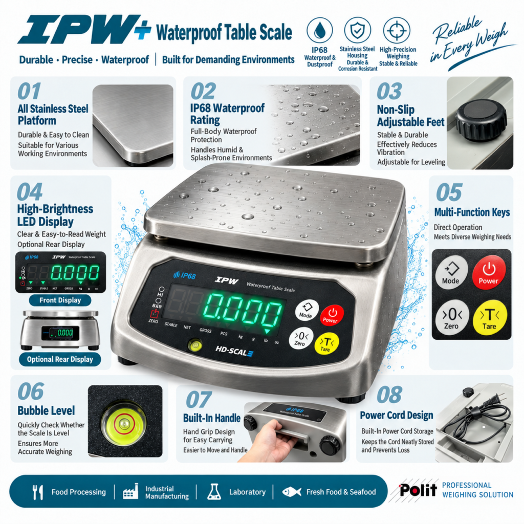 IPW+ IP68 Stainless Steel Waterproof Table Scale｜Weighing Solutions｜Polit Smart Scale